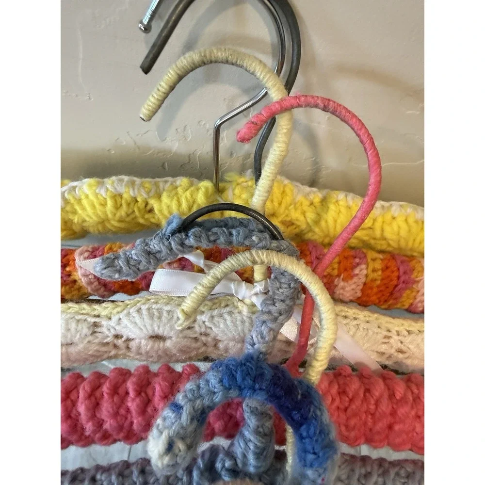 10 PC Vtg 70s Handmade Crochet Padded Clothes Hanger Lot Retro Cottagecore Boho